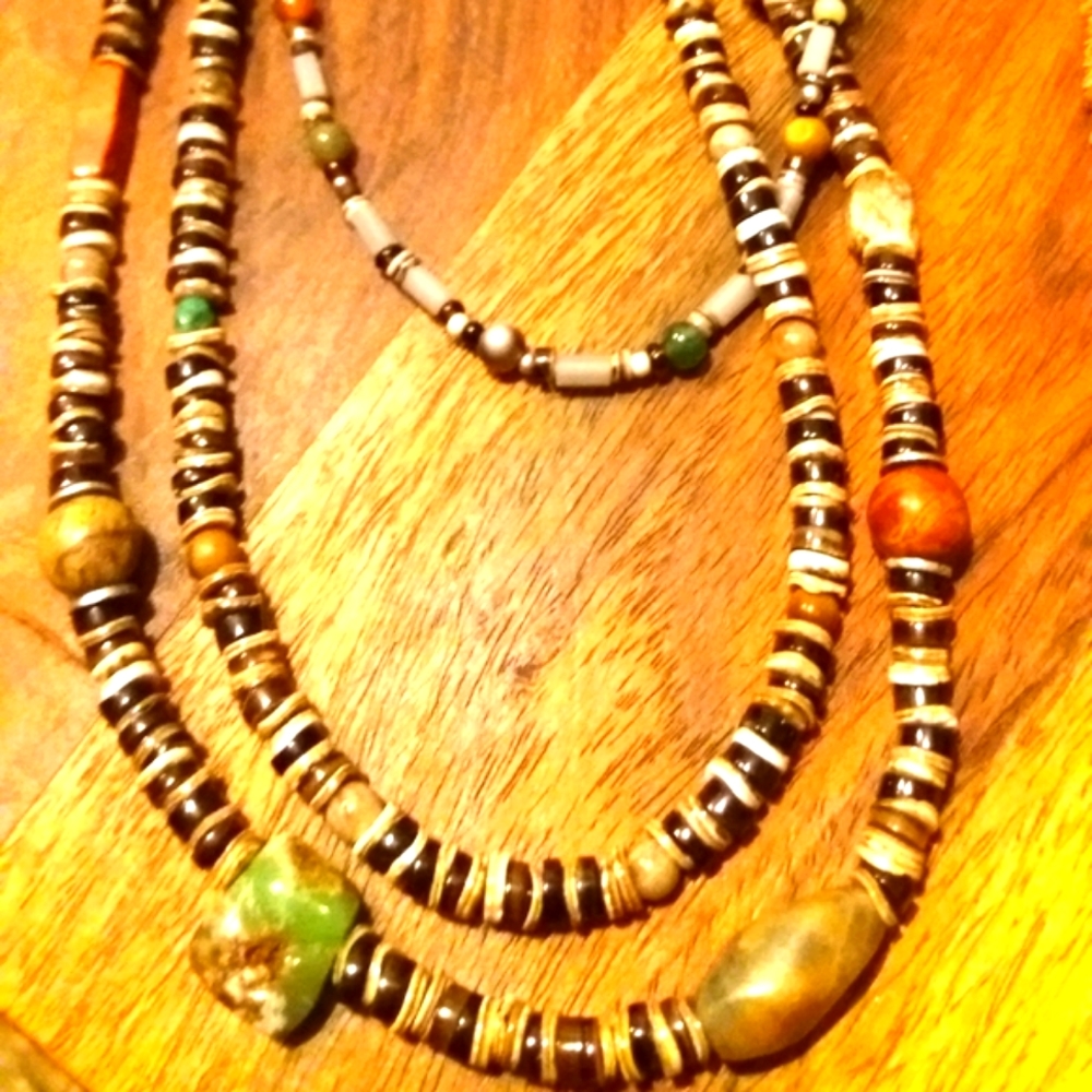 Authentic stone, shell and leather handmade necklace